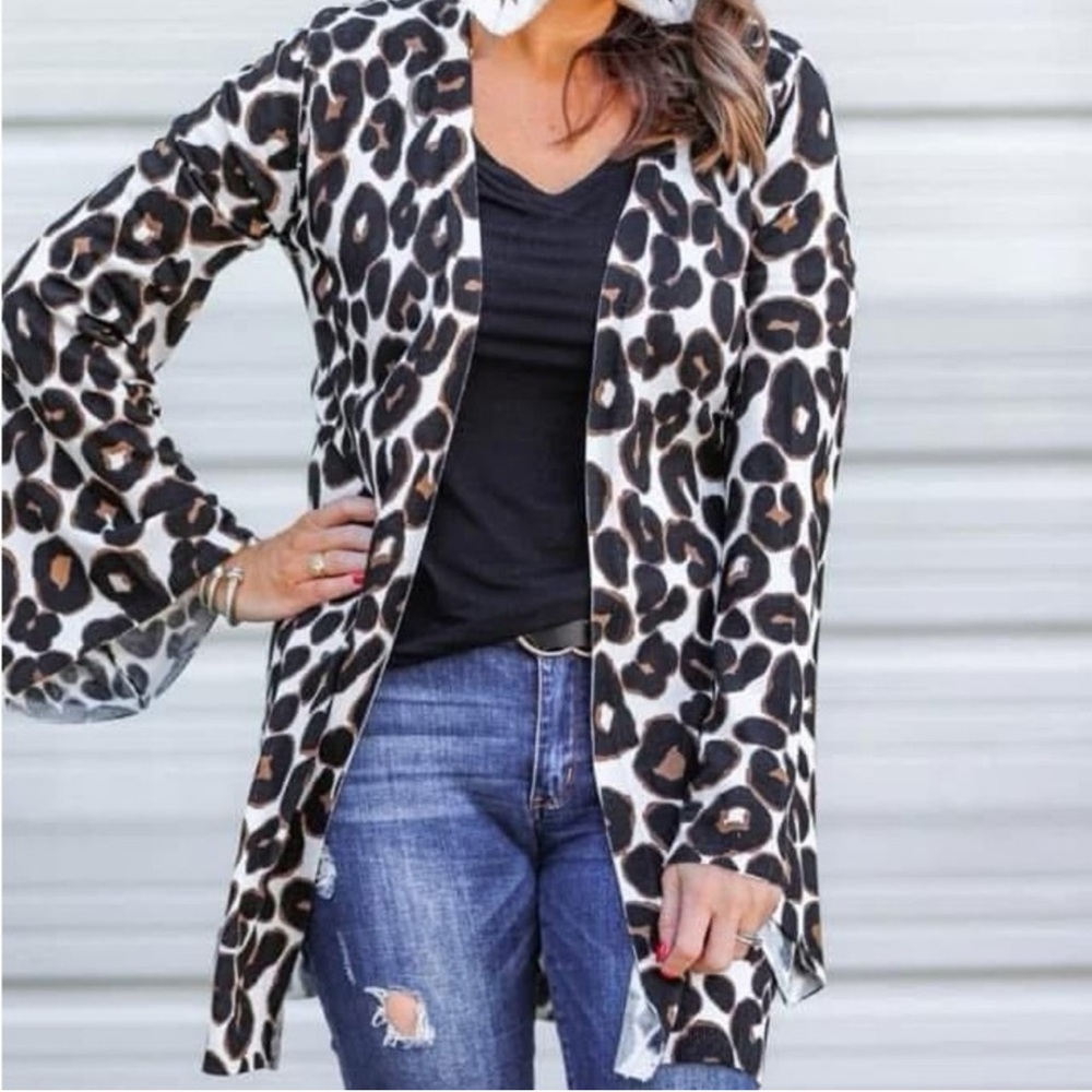 NWT! Black and Brown Leopard Print Cardigan Sweater